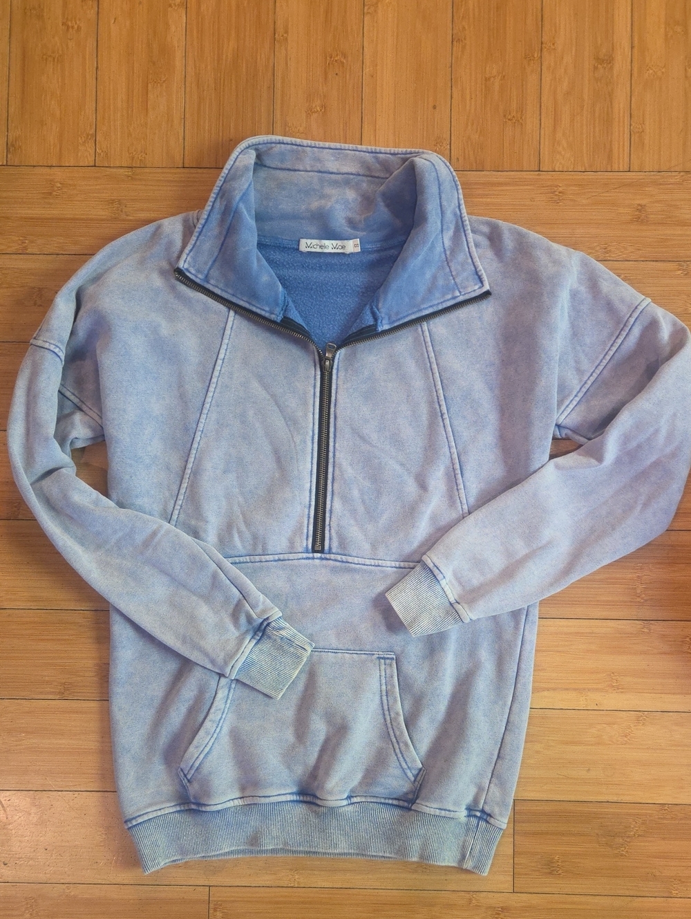 Michelle Mae Women's Washed Light Blue Half-Zip Pullover